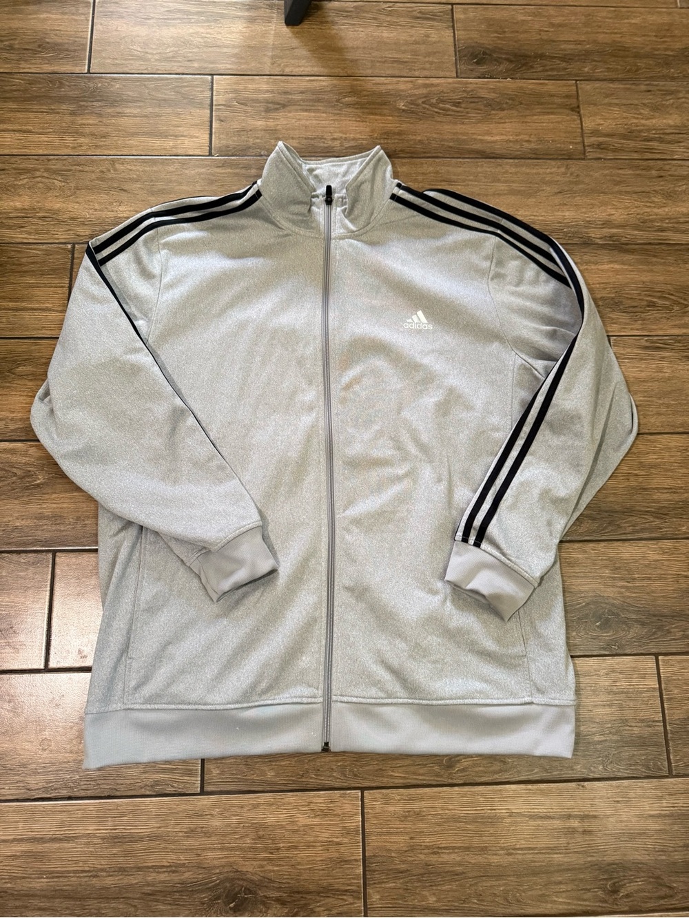 Adidas Full Zip Track Jacket Soft Fleece 3 Stripes Pockets Mens Large Gray 2XL